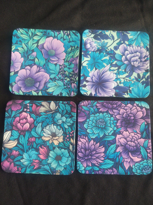 Purple & Teal Floral Coaster Set