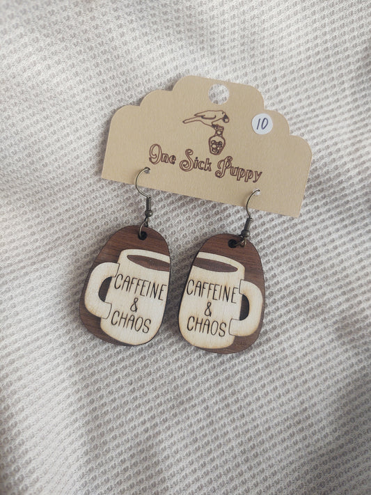 Caffine and Chaos Wooden Dangles