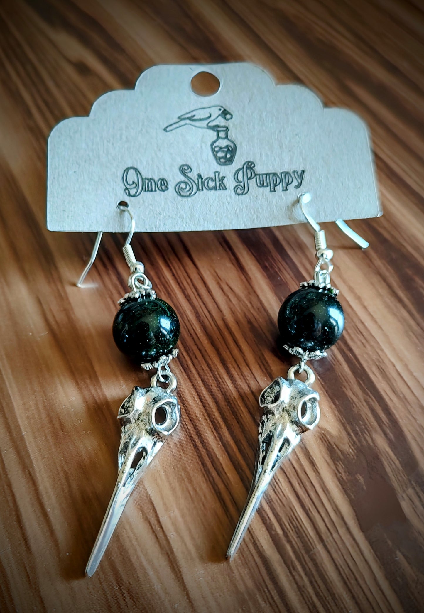 Metal Crow Skull Dangle Earrings