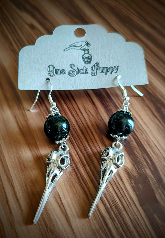 Metal Crow Skull Dangle Earrings