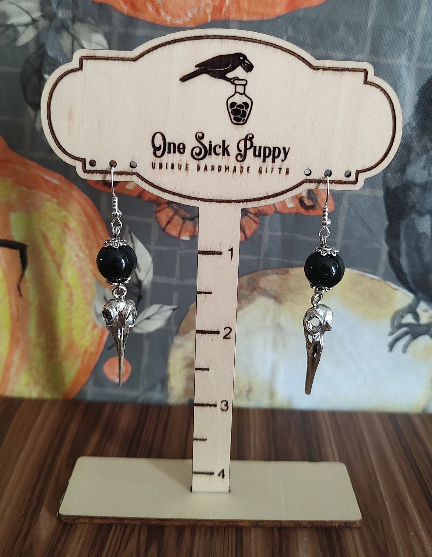 Metal Crow Skull Dangle Earrings
