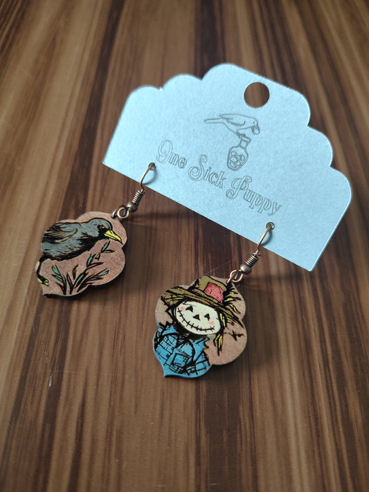 Rustic Crow and Scarecrow Dangle Earrings