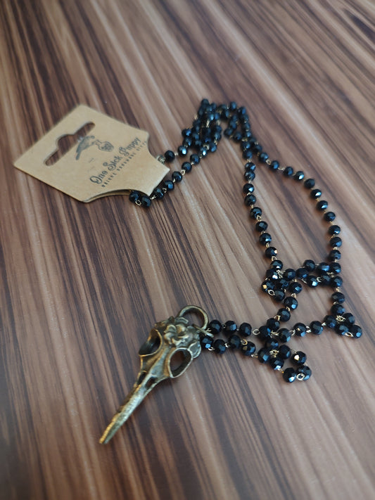 Bronze Hummingbird Skull Necklace