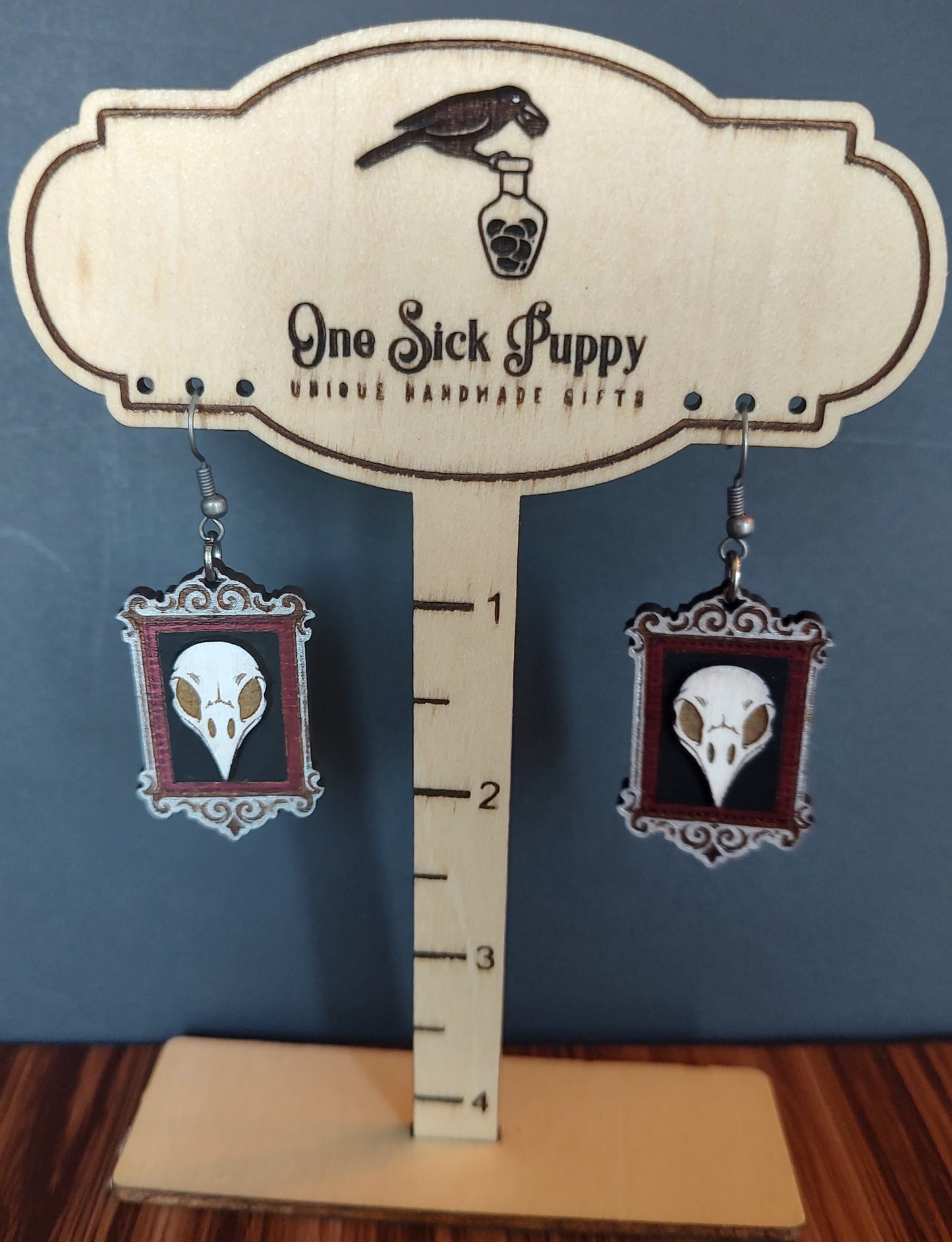 Crow Skull Cameo Dangle Earrings