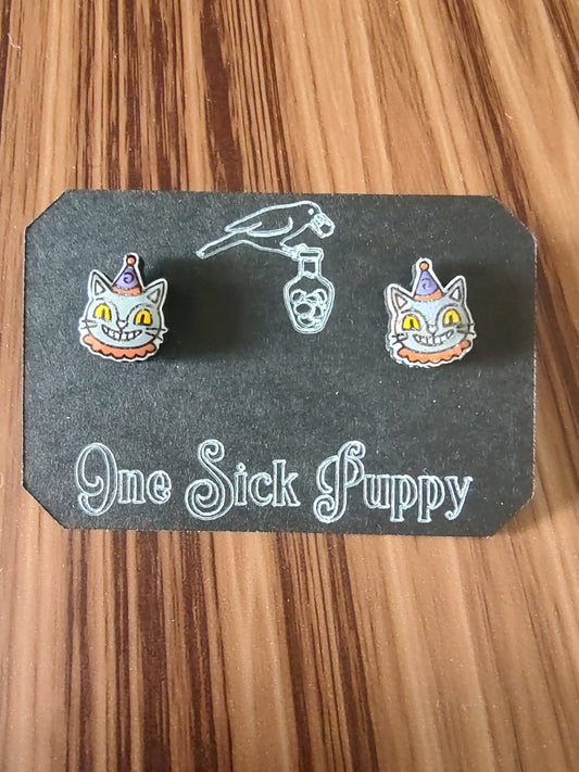Vintage Halloween Cat Studs