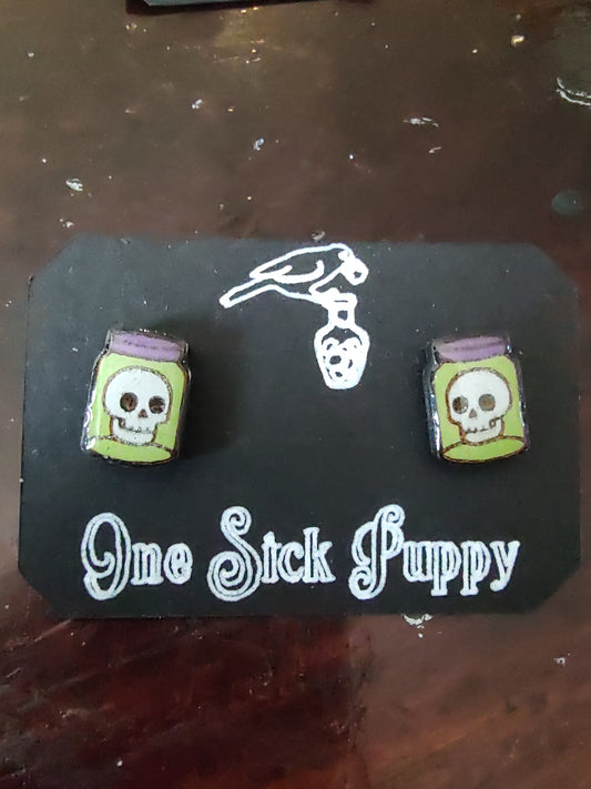 Apothecary Skull Stud Earrings
