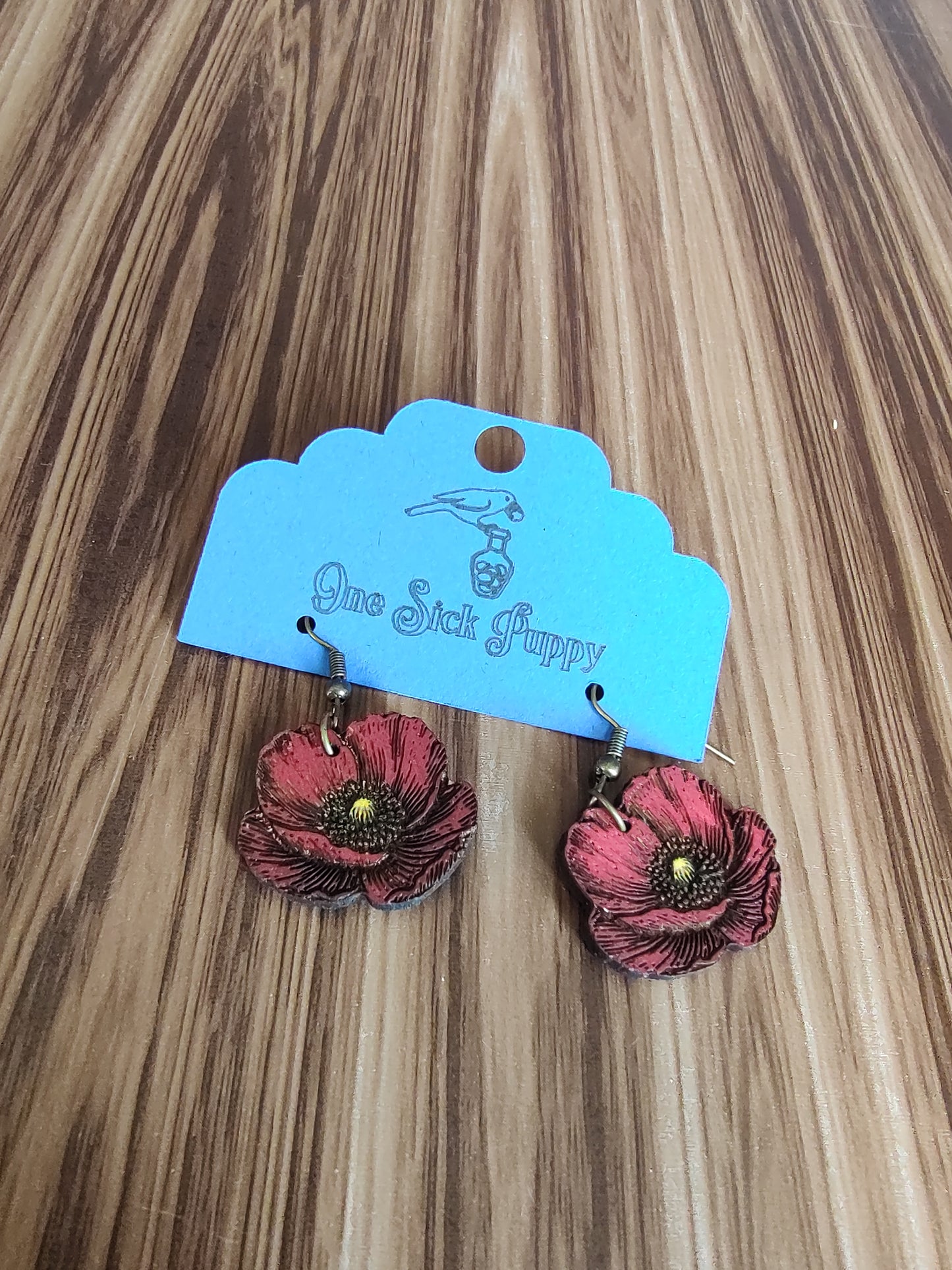Wooden Poppy Flower Dangles