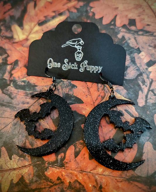 Glitter Moon Dangle Earrings