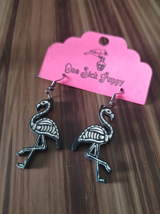 Skelly Flamingo Dangle Earrings