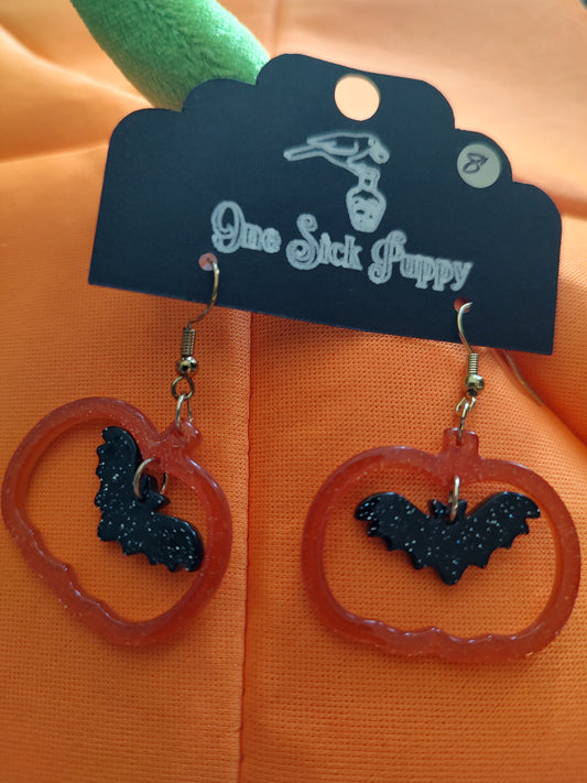 Pumpkin bat dangle earrings