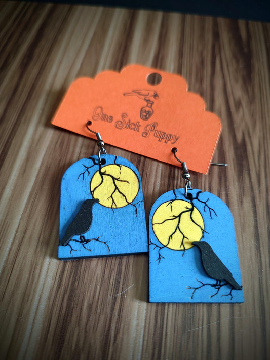Moon Raven Dangle Earrings