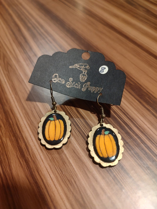 Pumpkin Cameo Dangle Earrings