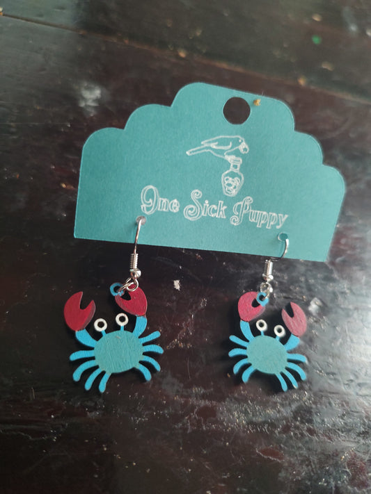 Blue Crab Dangle Earrings