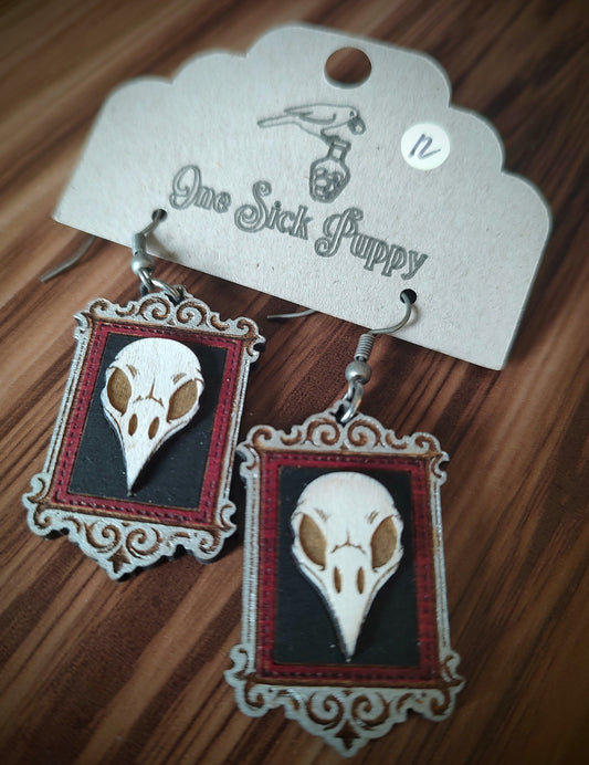 Crow Skull Cameo Dangle Earrings